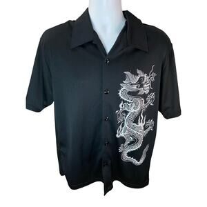 YMLA Men’s Black Dragon Button‑Up Shirt – Medium  Y2K Rave – USA Made